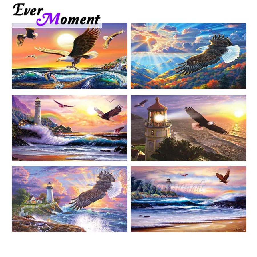 

Ever Moment Diamond Painting Lighthouse Vulture Sea 5D DIY Full Square Round Drill Picture Of Rhinestone Embroidery ASF1991