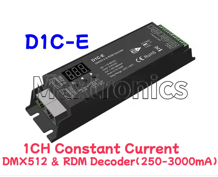 (250-3000mA) DMX512 & RDM Decoder 1CH Constant Current D1C-E Single Channel DMX Master 16/8bit Digital Numeric Display DC12-48V
