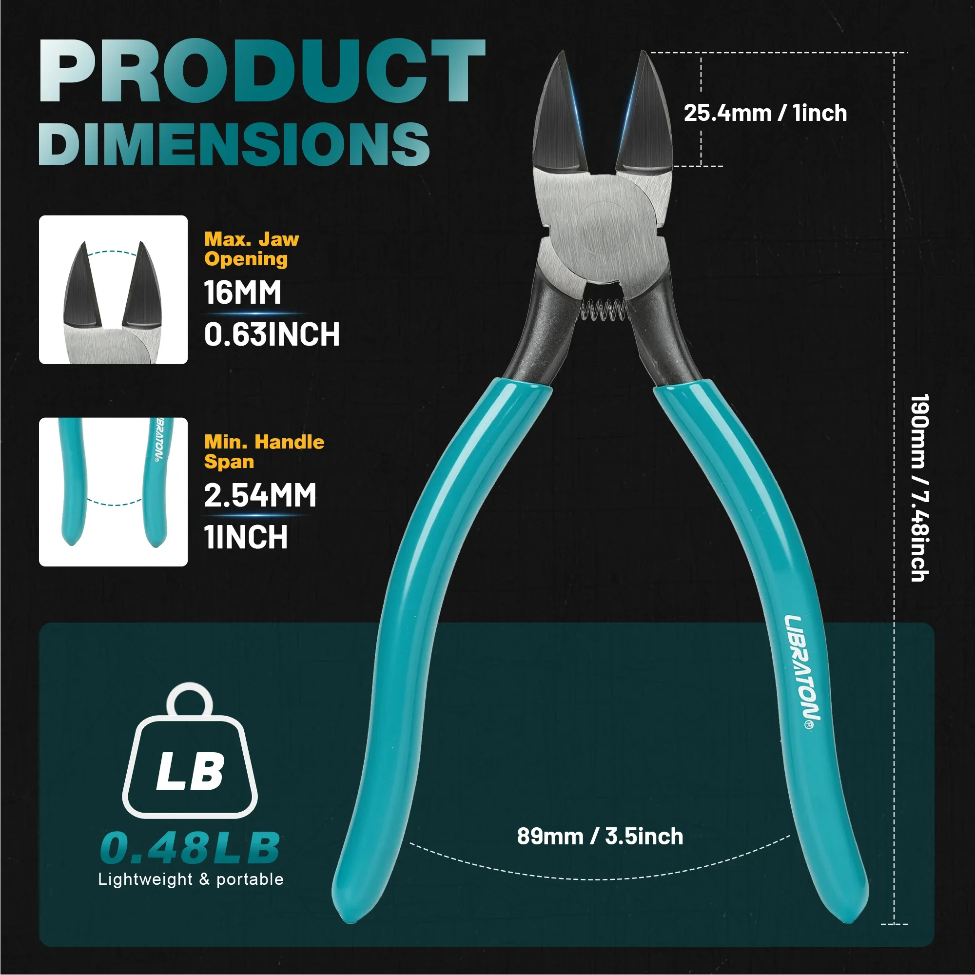 LIBRATON 7 inch Wire Cutters, Ultra Sharp Spring Loaded Side Cutters & Flush Cut Pliers for Electronics, Jewelry, Model Kits
