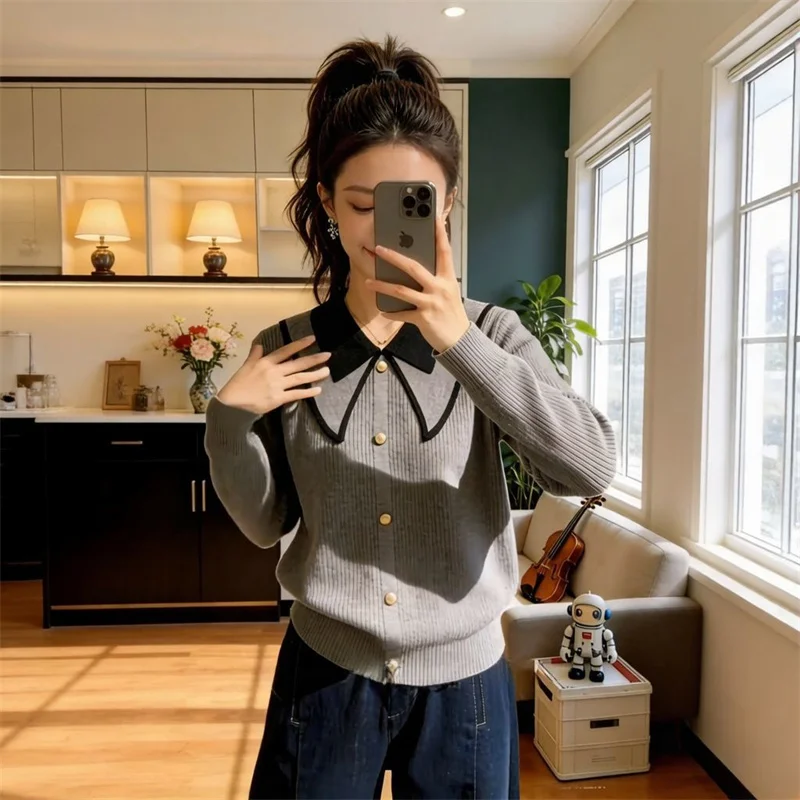 Ladies High End Color Blocking Sweater Spring Women Large Size 5XL Knitted Autumn Femme Fashion Baby Collar Casual Pullover Knit