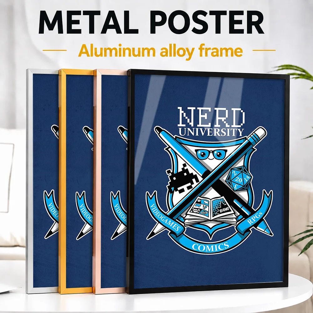 Nerd University Culture Metal Poster With Aluminum Alloy Frame Personalized Photo Bold Comic Style Wall Art For Collector Room