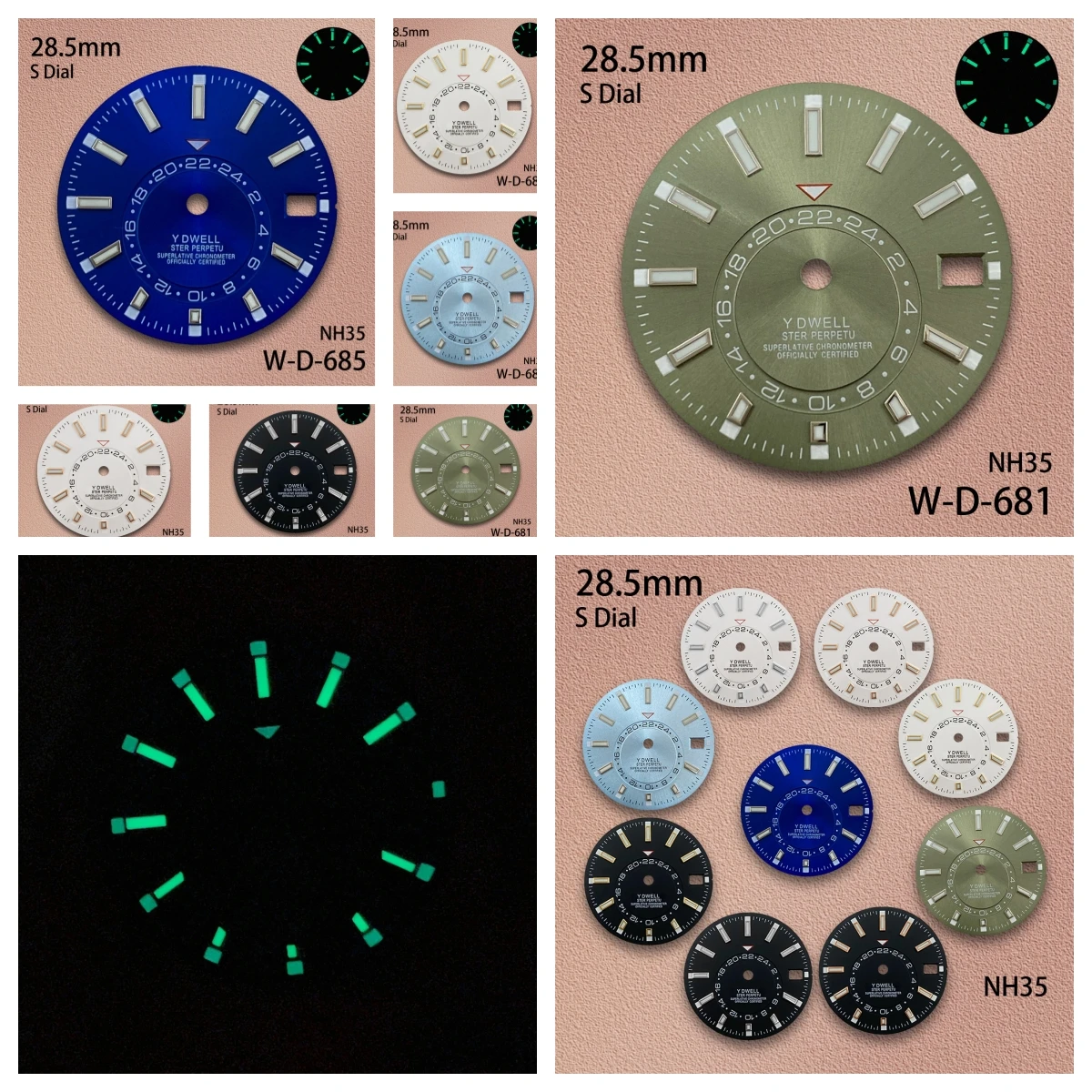 

28.5mm S Logo New Sunburst Dial Fit NH35/NH36/4R/7S Japanese Movement Green Luminous High-Quality Watch Modification Accessories