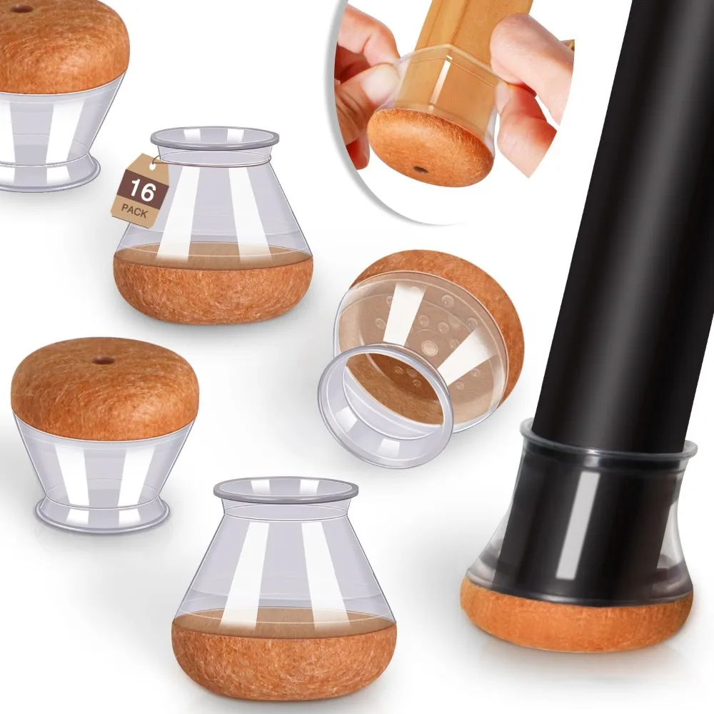 

Chair Leg Floor Protectors for Hardwood Floors Felt Furniture Pads Silicone Caps 16 Pack Anti-Scratch Reduce Noise Clear Round M