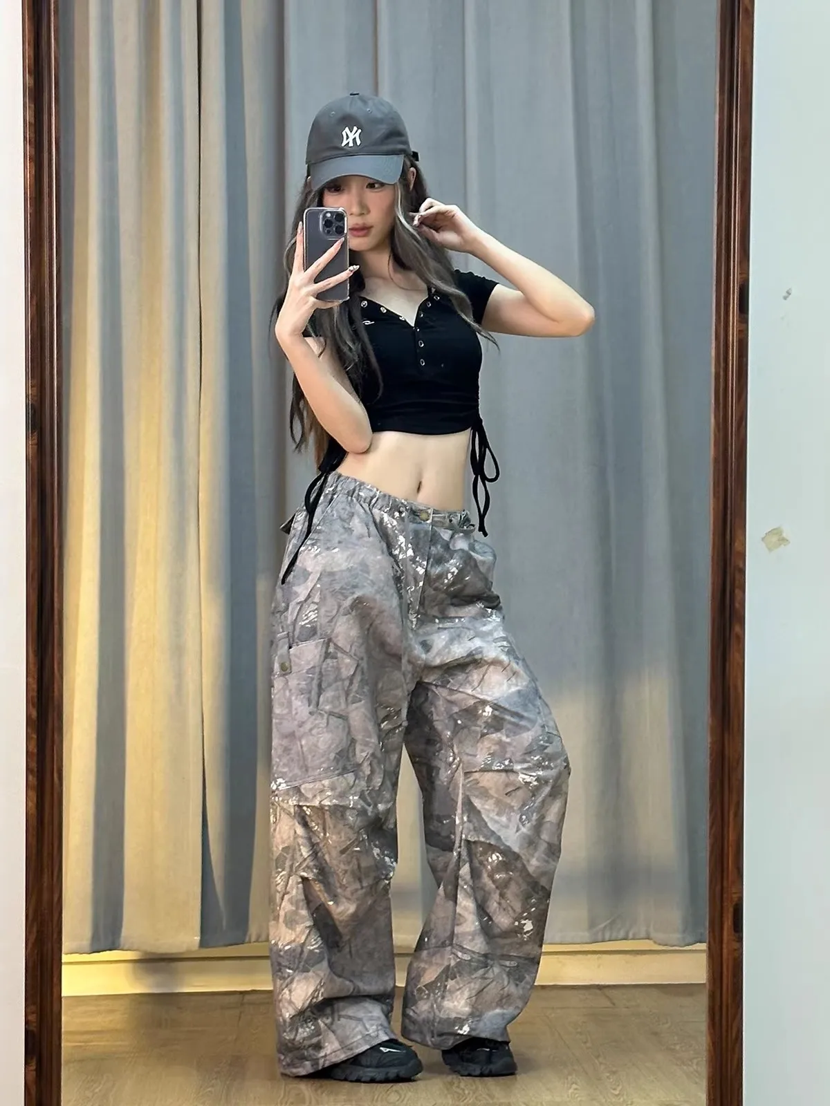 

Брюки-карго Haiya Sister в стиле ретро, камуфляжные, свободного кроя, повседневные, широкие, для женщин, для танцев и моды