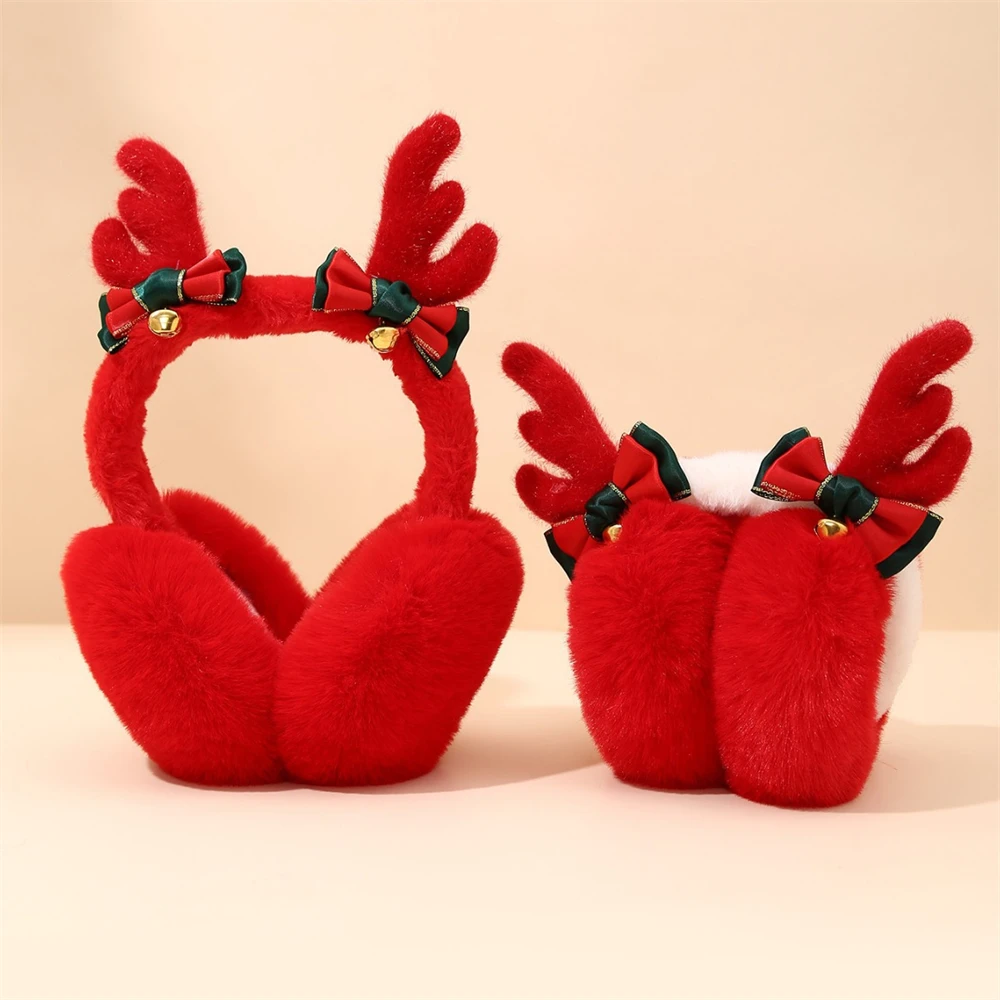 Christmas Antlers Foldable Earmuffs Winter Wind and Cold Protection Ear Warmer Full Velvet Red Cute Student Earflap Xmas Gift