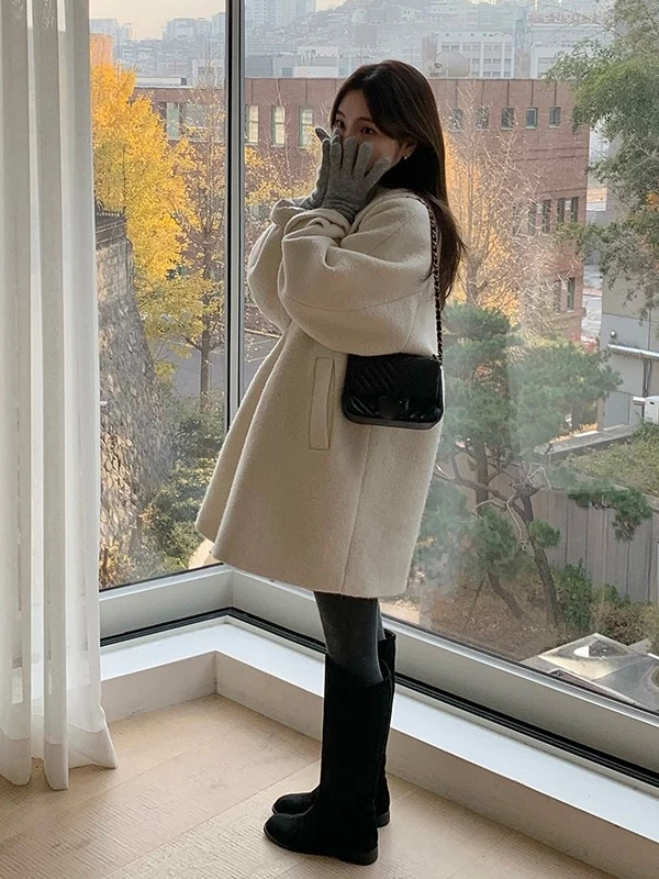 Chic Caldo Inverno Aosphere Colletto Faionable Cappotto doppiopetto in cotone di lana Cappotto coreano da donna per pendolari...