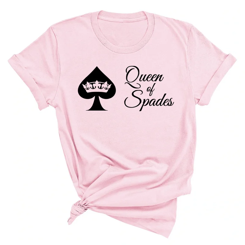 Queen of Spades Print T-Shirt New Girl\'s Tshirt Plus Size Summer Women Girl\'s Shirts Top Tee Oversized