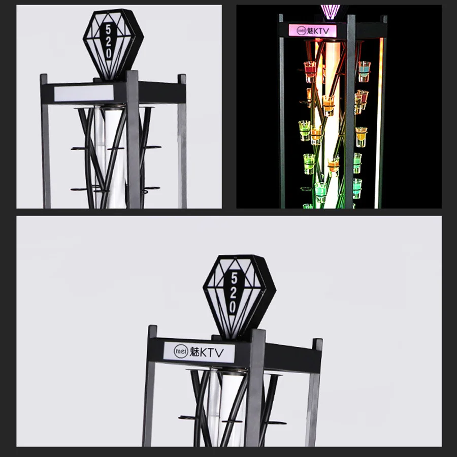 Custom 60 Hole Bar Party Rechargeable VIP Glass Serving Tray LED Shot Glass Wine Display Rack LED Cocktail Glass Display Holder