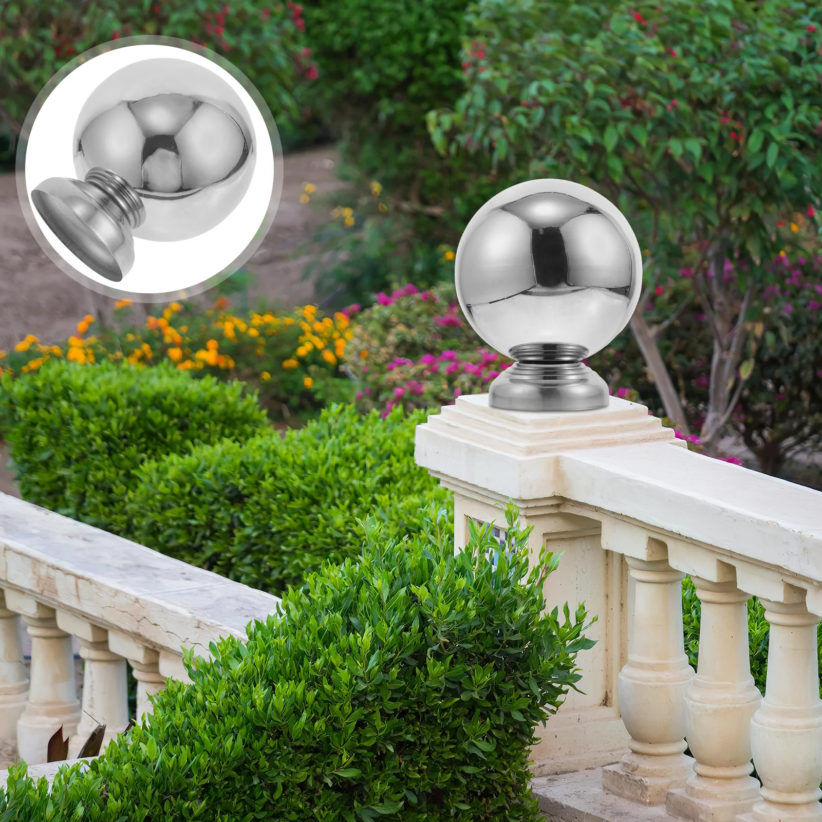 

Stainless Steel Reflective Ball Garden Ornament Gazing Globe for Fence Decorative Sphere Deck Landscaping
