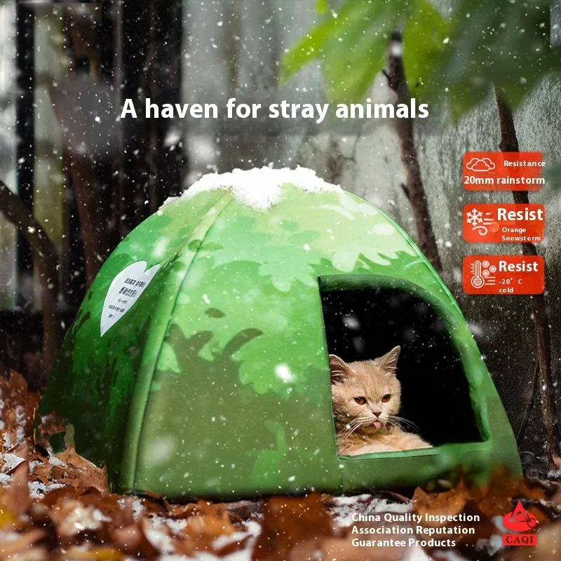 Waterproof Jungle Pet House for Stray Cats in Autumn and Winter, Windproof and Rainproof, Warm Mongolian Tent for Kittens and Pu