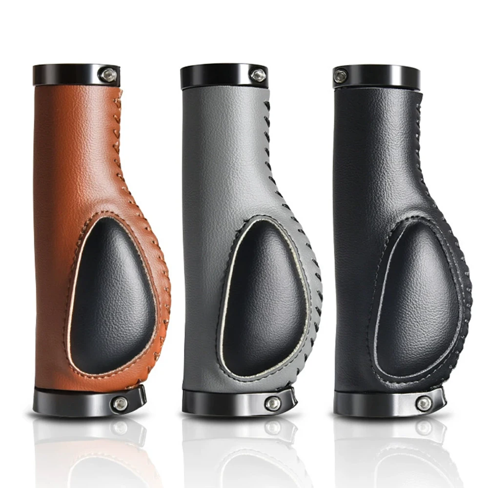 Leather Bicycle Grips Liquid Silicone MTB Handle Ergonomics Handlebar Grip Bilateral Lock Non-slip Cozy Bike Accessorie