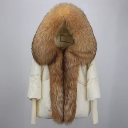 2023 vera pelliccia di volpe con cappuccio giacca invernale da donna naturale spessa calda allentata oversize piumino d'anatra streetwear tuta sportiva