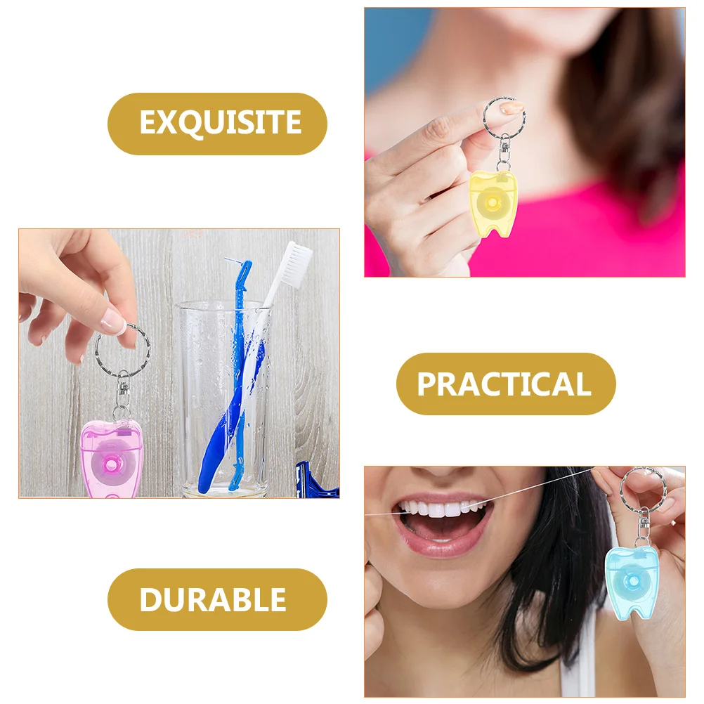 

6pcs Dental Floss Keychain Holder Travel Picks Mini Teeth Cleaner Long Floss Practical Tools for Home Use Portable Box