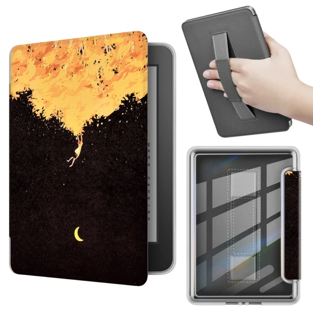 

Чехол для электронной книги с подставкой для рук, 6 дюймов, акриловый, с функцией автоматического включения/выключения, защитный кожаный прозрачный чехол для Kindle 2024/2022 11-го поколения