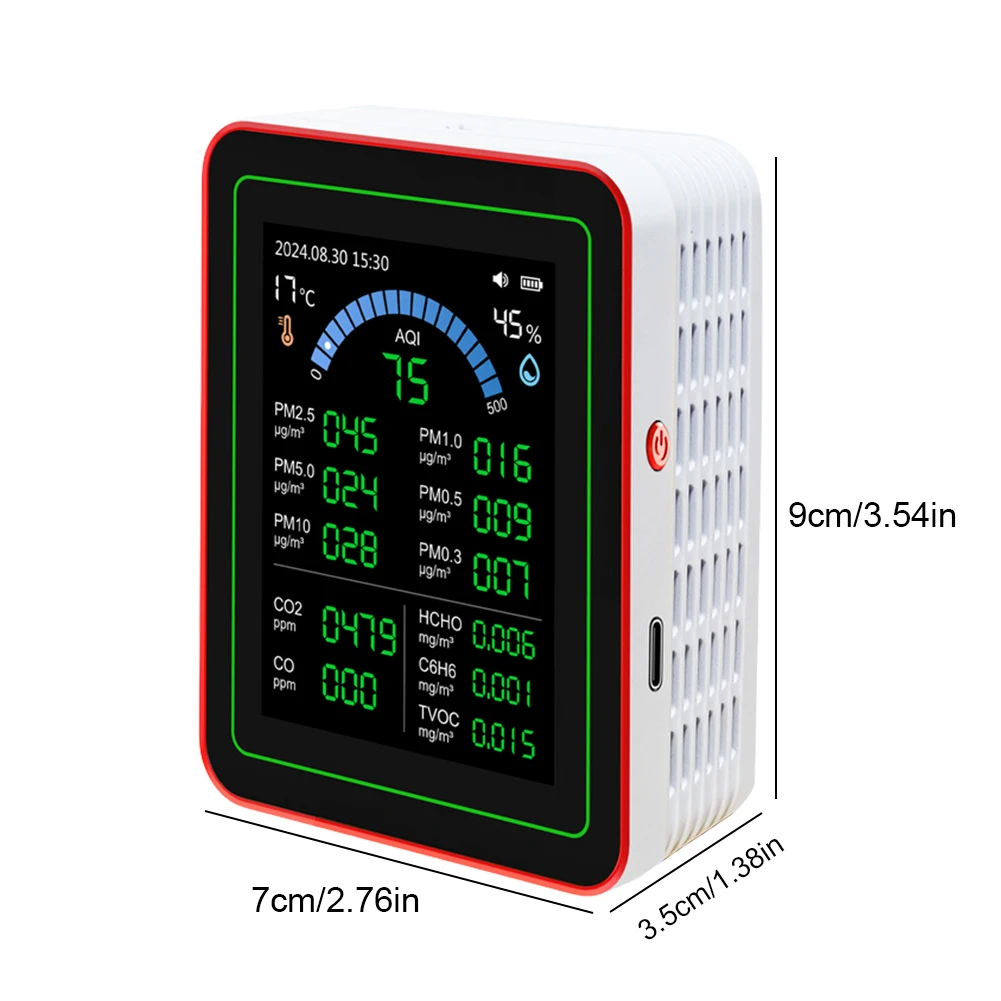 18 In 1 Portable Air Quality Tester Sensors Detect CO2 PM2.5/PM10 HCHO TVOC TFT Display Air Quality Meter for Home Office School