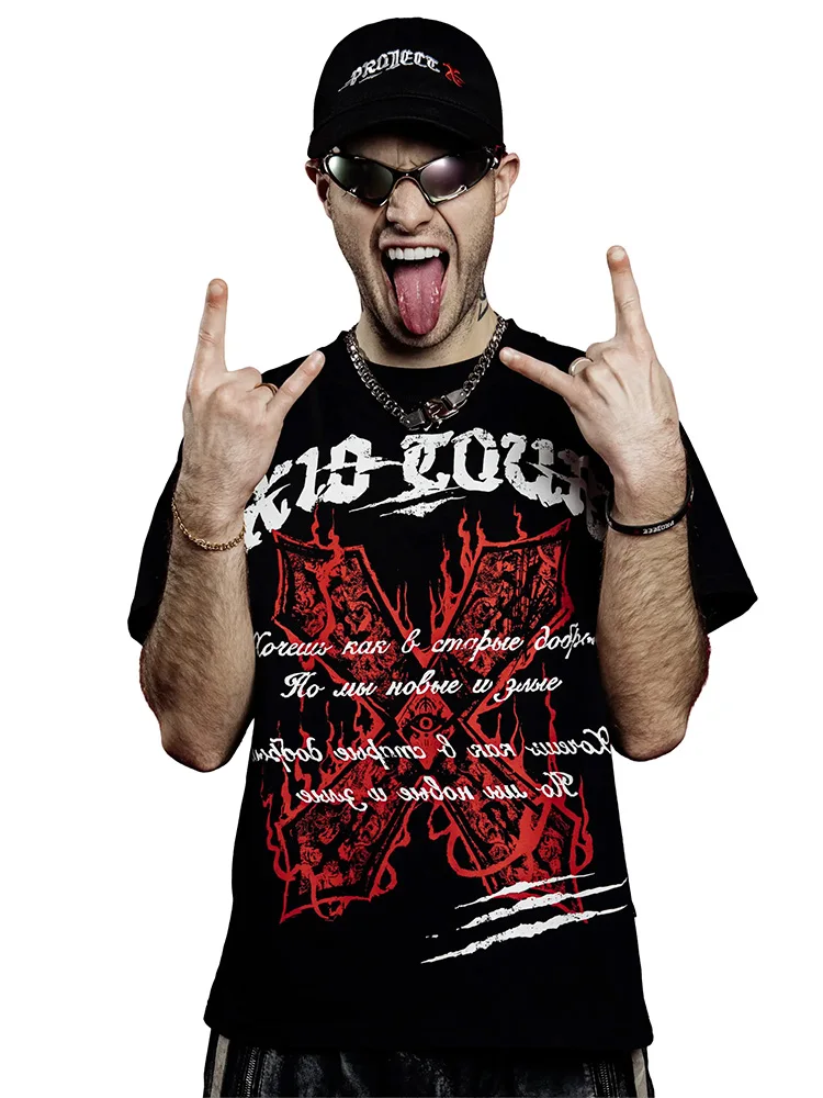 Men T-Shirt 100% Cotton Gothic Hip Hop Graphic Print Oversized Vintage Summer Tees Short Sleeve Tops Streetwear Unisex Clothing