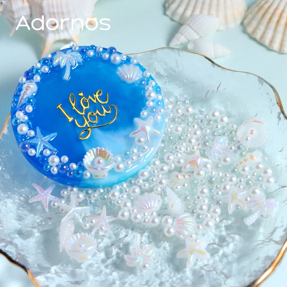 Accesorios DIY Serie Océano de Verano: Estrella de Mar Blanca Aurora, Concha, Árbol de Coco, Concha de Caracol, Perla, Rellenos de Resina para Manualidades y Fabricación de Llaveros
