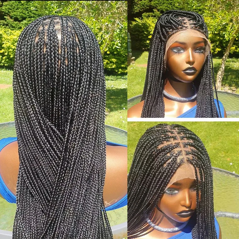 Ready To Ship Waist Length Knotless Braided Wig 13x4 Lace Front Wig For Black Women Lightweight Braids Wig Small Size Box Braids