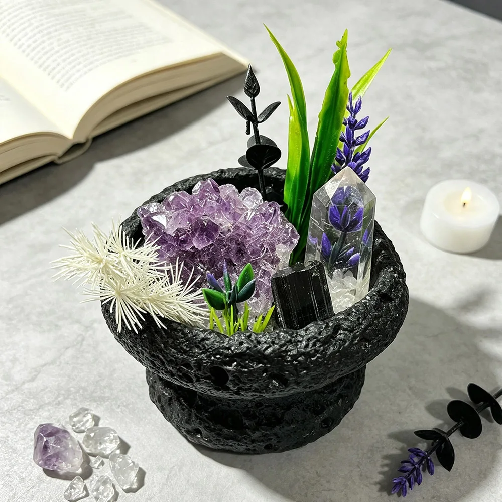 White Gypsum Vase Raw Quartz Tower Agate Sphere Amethyst Cluster Preserved Flower Indoor Mini Scenery Decor