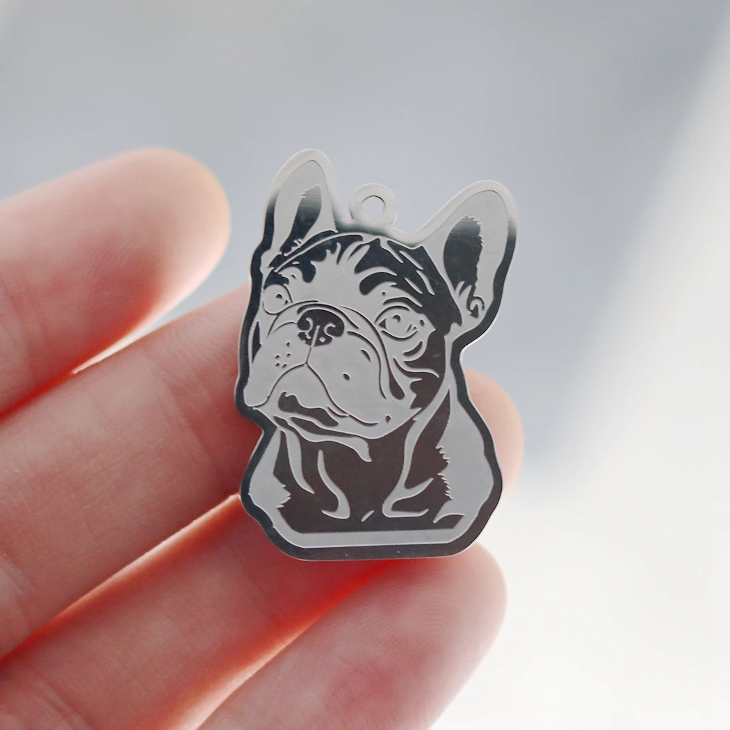 2pcs Stainless Steel Charms French Bulldog Dog Men\'s Trendy Punk Necklace Pendant for Bracelets Jewelry Making Craft Accessories