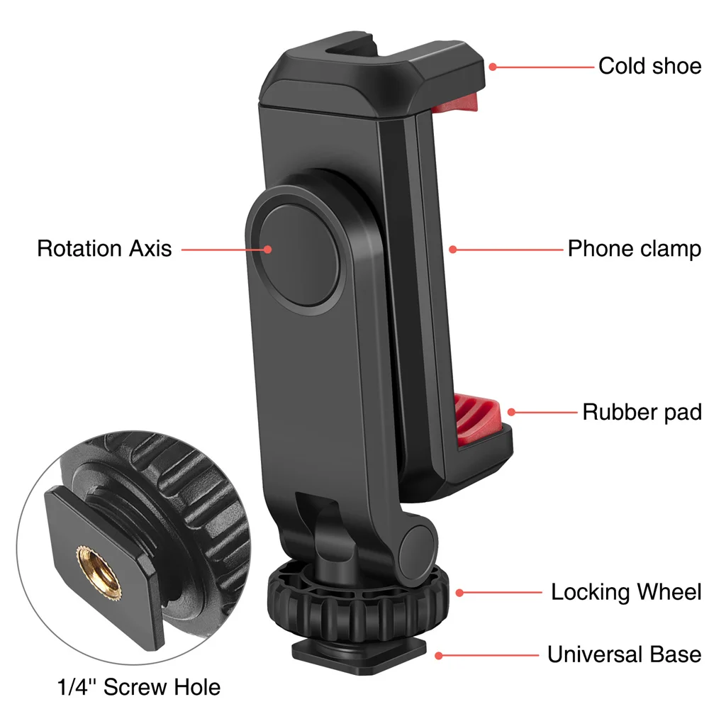 UURIG ST-06S Vertical Shooting Phone Mount Holder DSLR Camera Monitor Mount Tripod Mount Clamp for Smartphone Vlog Shooting