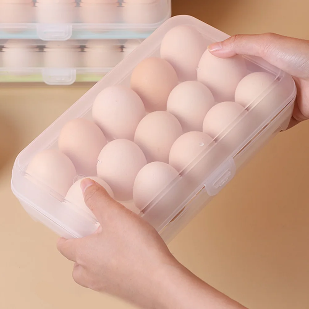 Storage Egg Rack 15 Grid Egg Storage Box Egg Box Tray with Lid Drawer Egg Carton PP Cases Refrigerator Cases Compartment Support