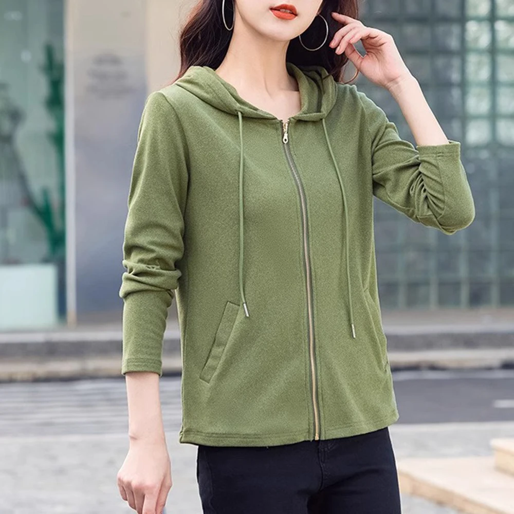 Thin hooded sweatshirt women's jacket 2024 new spring and autumn sports hoodie warm zipper cardigan sports top