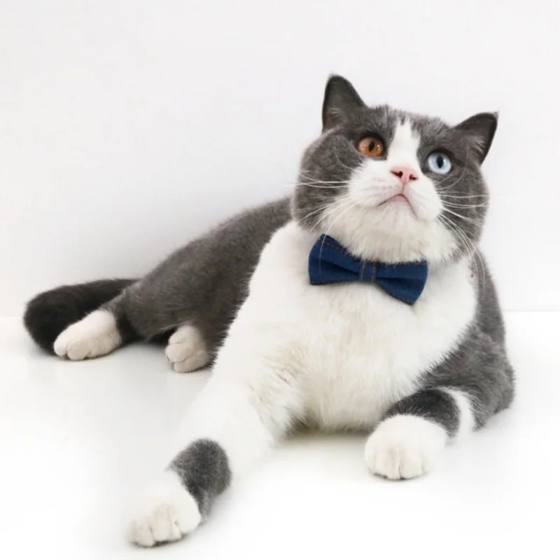 Adjustable Dog Bow Tie Luxury Pet Bowknot Bowtie Denim Puppy Collars Cat Formal Tuxedo Necktie Dog Necklace Holiday Pet Supplies