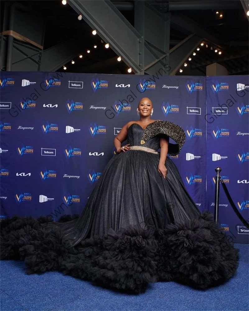 Vestido De baile De quinceañera con volantes para niñas, vestidos De fiesta De cumpleaños, vestidos De graduación con cuentas, negro