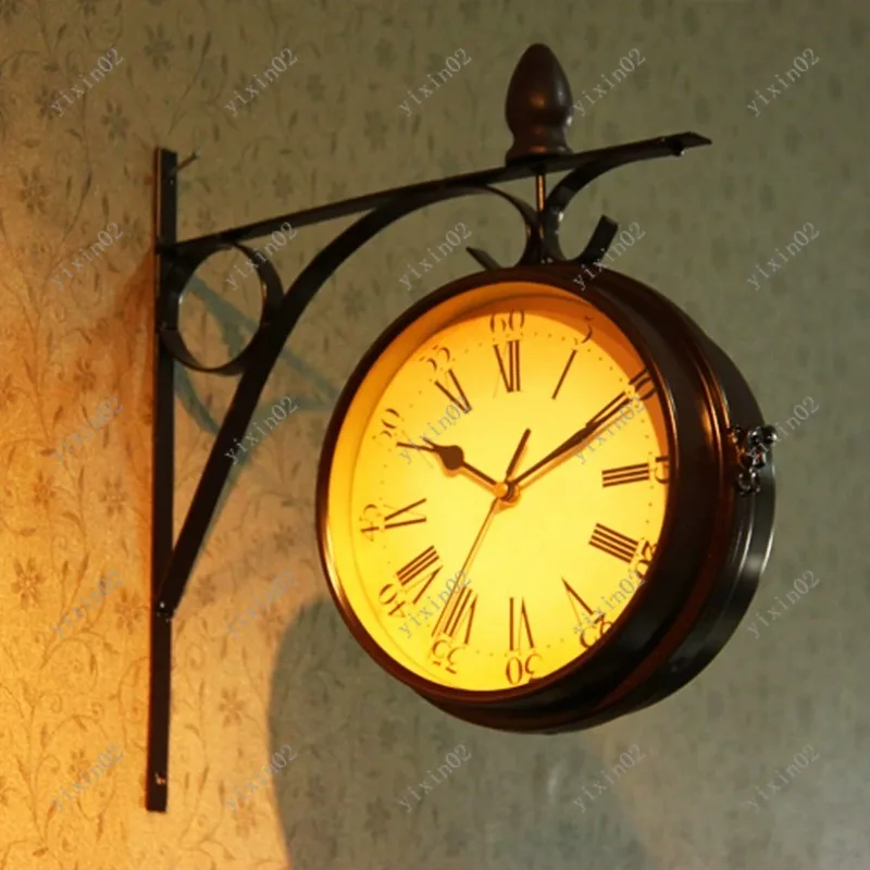 

European Style Double Sided Wall Clock Silent Iron Clock for Home Living Room Decor