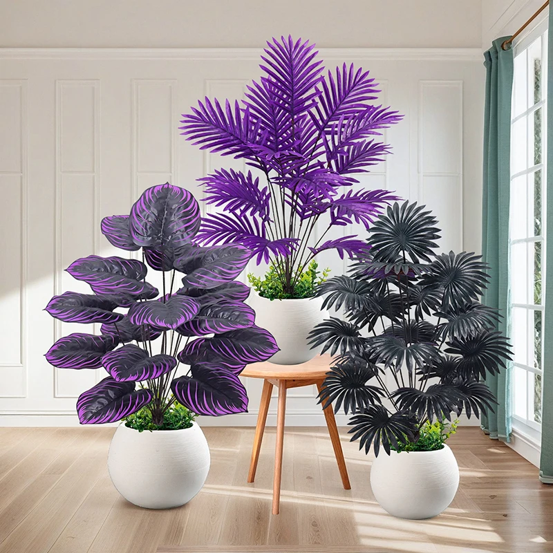 

3pcs Large Artificial Palm Tree Tropical Fake Plants Plastic Banyan Leafs Real Touch Monstera Tree For Home Garden Shop Decor