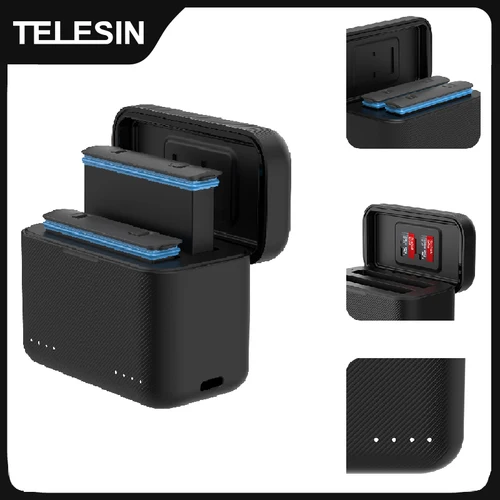 TELESIN-cargador de batería para Insta360 X5, 2 ranuras, tarjeta TF, almacenamiento de batería, caja de cargador de bolsillo para Insta 360 X5