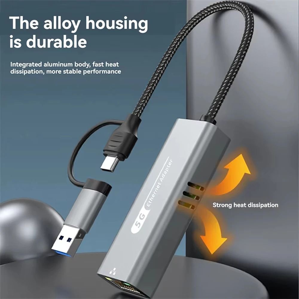 5000Mbps USB 이더넷 어댑터, USB 3.1 네트워크 카드-C타입 USB RJ45 랜 어댑터, 휴대폰 맥북 노트북 데스크탑 PC 액세서리