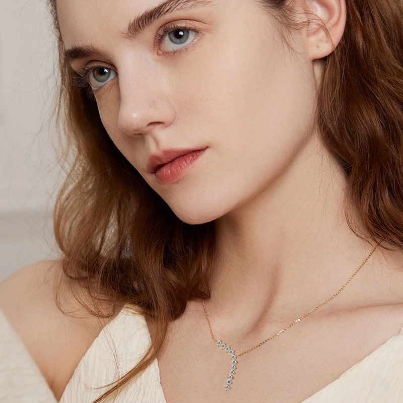 JH 1.1CT 925 فضة مويسانيتي قلادة للنساء DVVS1 غرامة مجوهرات مختبر مويسانيتي الزركون Y-شكل قلادة #2