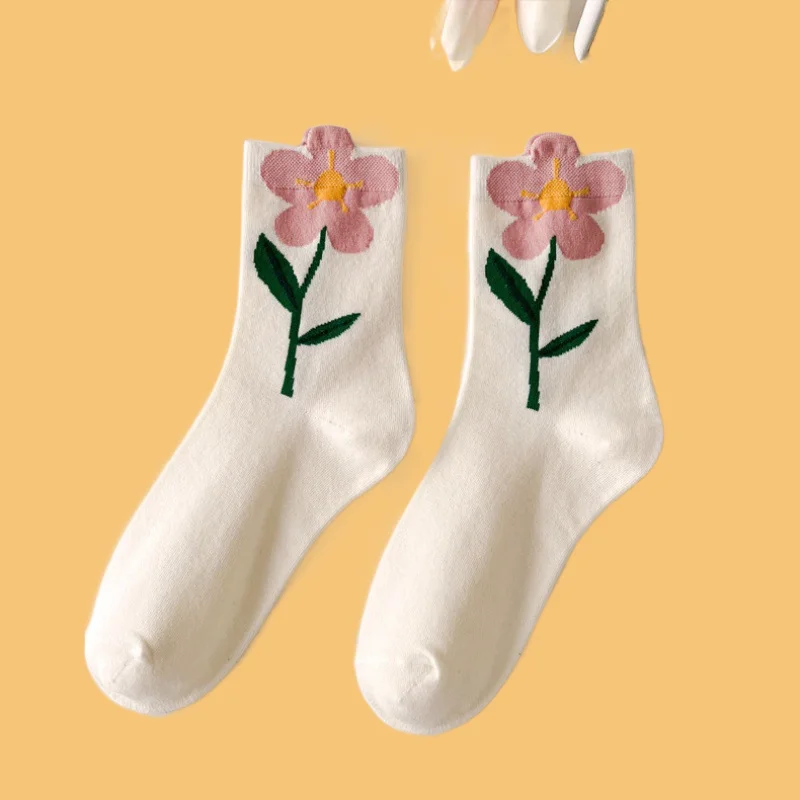 

5/10 Pairs Women's Three-Dimensional Tulip Cotton Socks Middle-Tube Socks College Style Sweet Stacked Socks Japanese Lace Socks