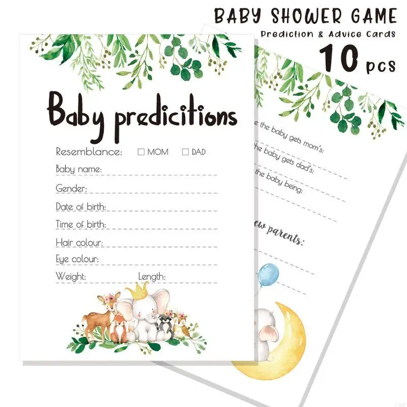 D5QF 10x Predicciones y tarjetas consejos (paquete 10) Ideas juegos baby shower para niños o niñas. Suministros