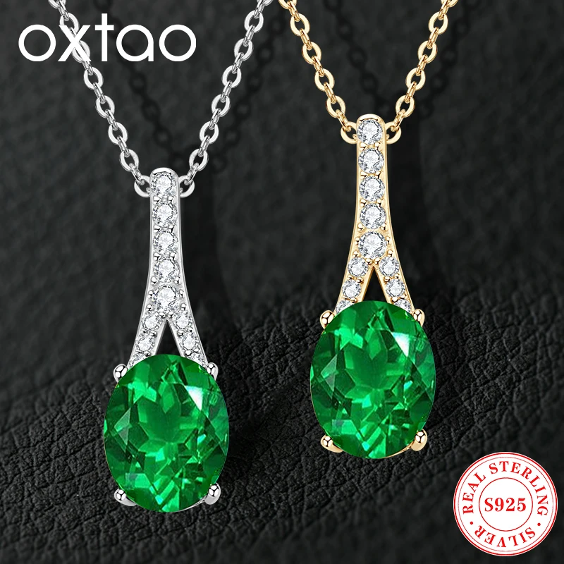 

OXTAO 925 Sterling Silver Oval Cut Artificial Emerald Pendant Necklace Green Gemstone Wedding Christmas Jewelry Gift 2025Trendy