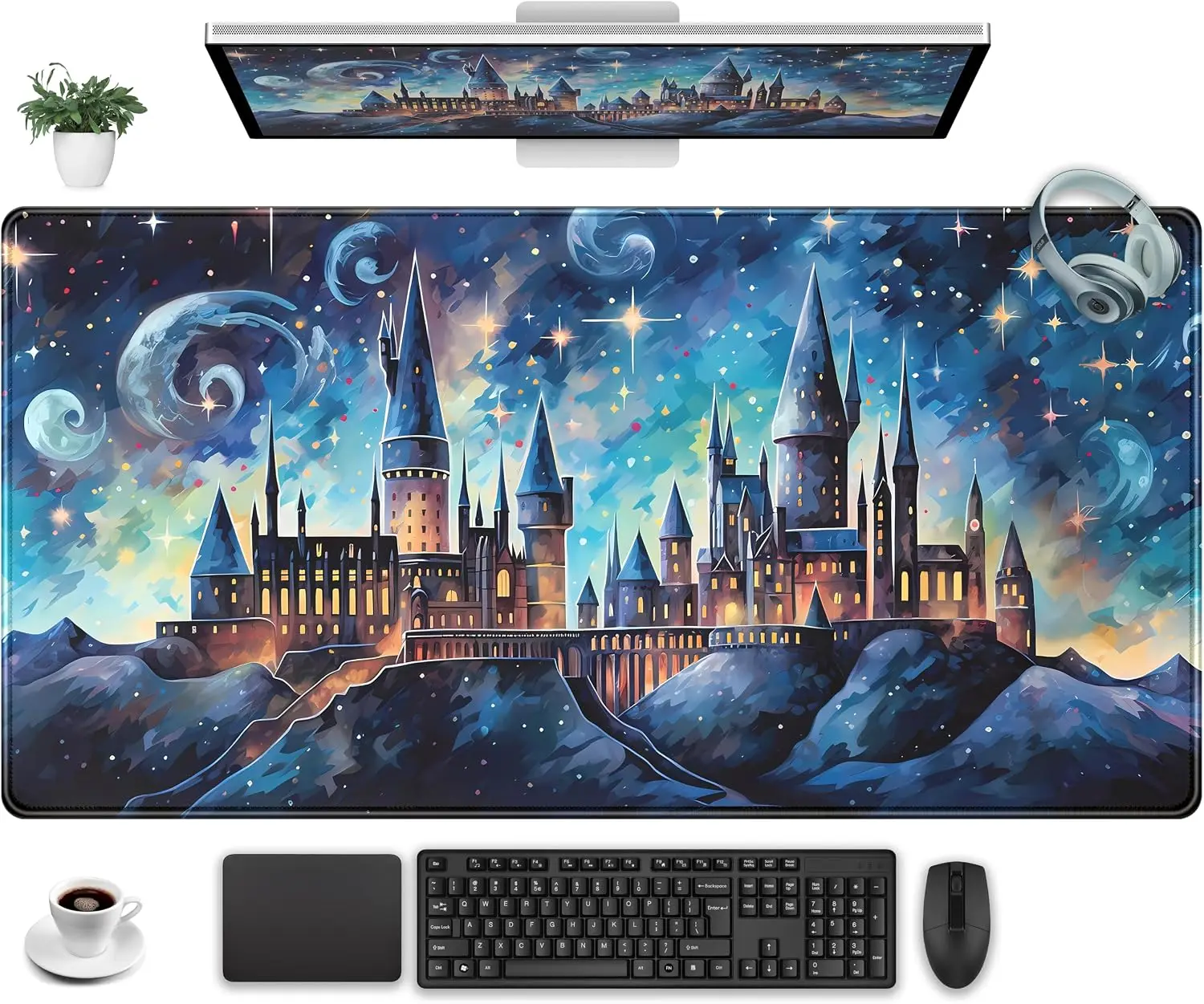 1Pcs Mouse Pads Cute Mouse Pads 900x400mm Blue Castle Desk Mat Aesthetic Extended Large Gaming Keyboard Pad Computer Desktop
