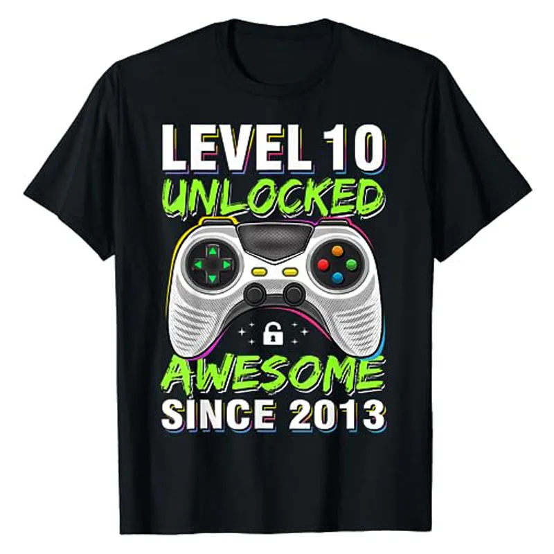 

Level 10 Unlocked Awesome Since 2013 10th Birthday Gaming T-Shirt Boys Fashion Born In 2013 Gamer Tee Tops Graphic Outfits Gifts