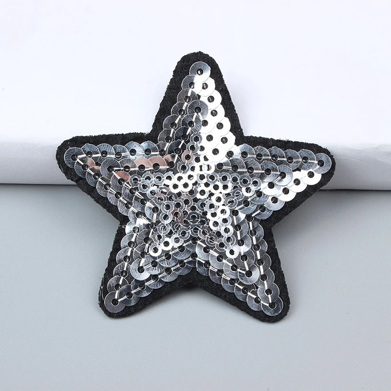 10 PCS Sequins Silver Star Patches 6CM Iron on Shining Patch Clothes Appliques Fashion Clothes Caps Stickers