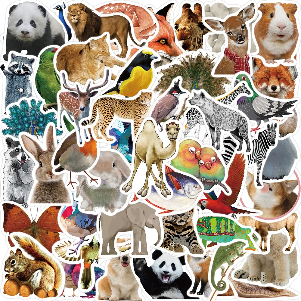 50 szt. Naklejki z motywem dzikich zwierząt z dżungli i zoo, do samodzielnego ozdabiania, na telefon, do scrapbookingu, estetyczne naklejki. — zdjęcie 6