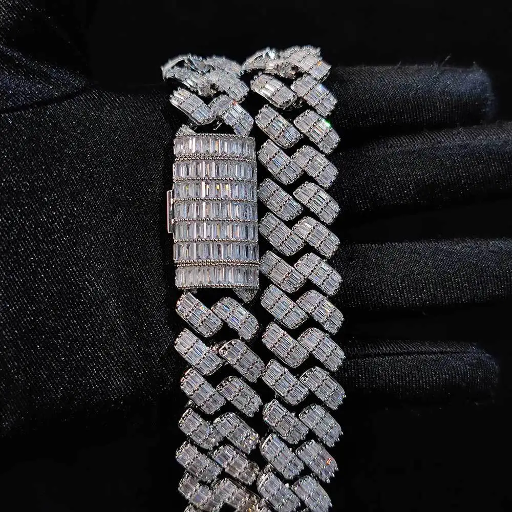 Heavy Miami Cuban Link Chain Bling Baguette Full Diamond 925 Sterling Silver d Color Vvs Moissanite Diamond Men Cuban Necklace