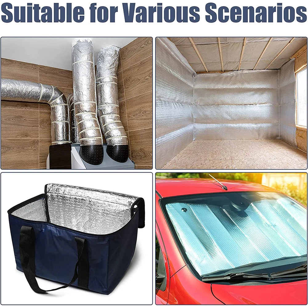 Reflective Insulation Roll Foam Core Radiant Barrier Garage Door  Multi Purpose Foil for Attic Greenhouse Car DIY Applications