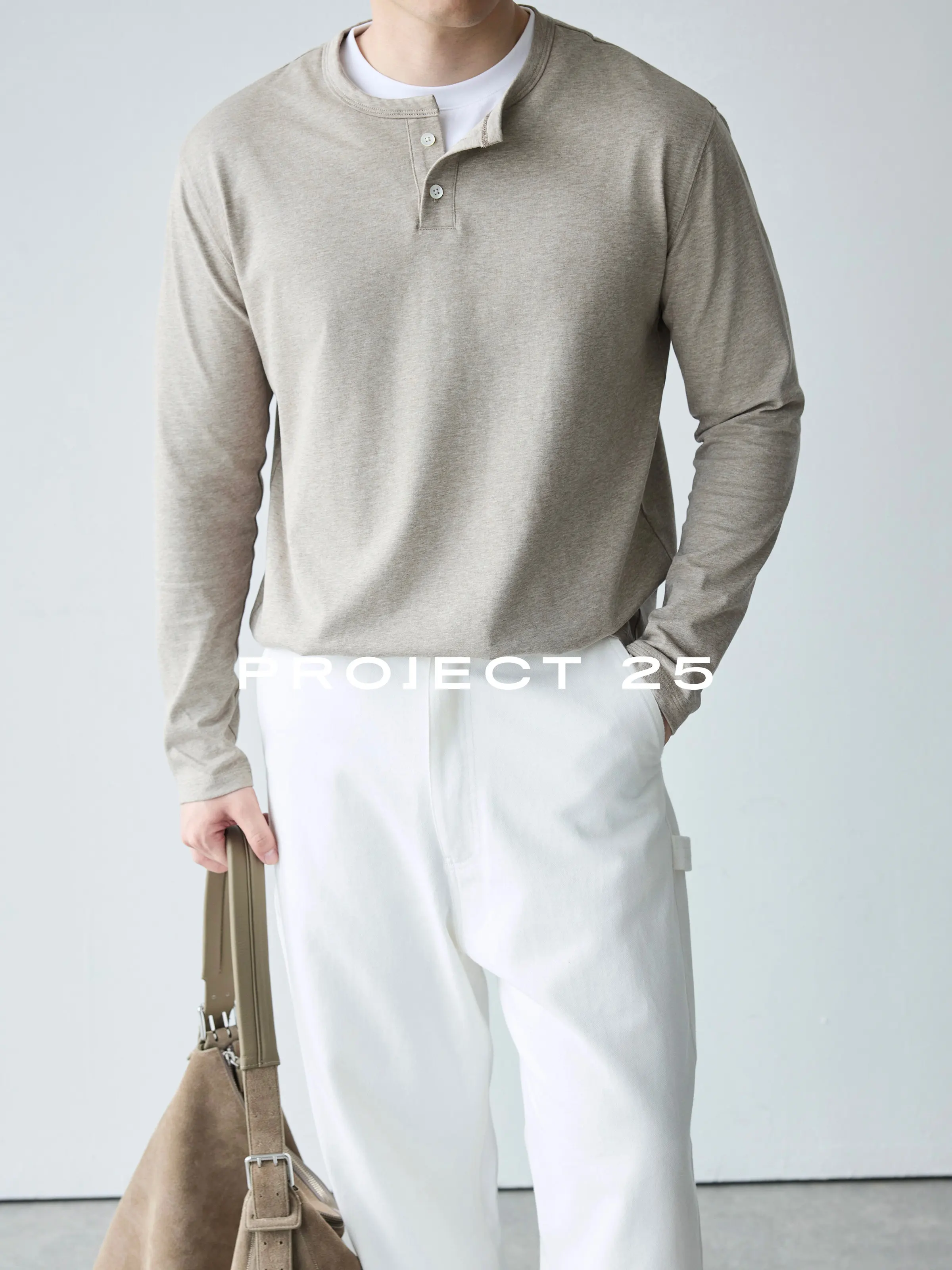PROJECT 25 Men's Long-Staple Cotton Henley Faux Two-Piece Long-Sleeve Tee – Versatile Urban Commuter & Casual Base Layer