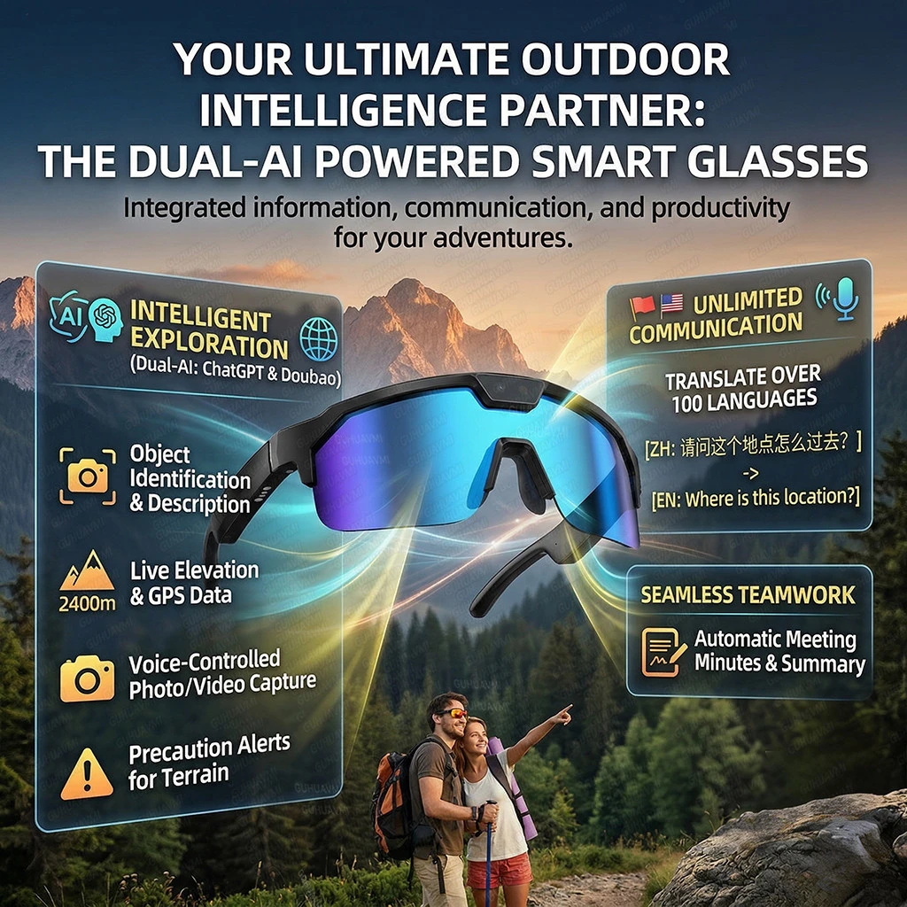 New AI Camera Glasses, 1200P POV Video, 30MP Photo, Object Recognition, Voice Assistant, WiFi App Sync for Travel Vlog Sport Use view 3
