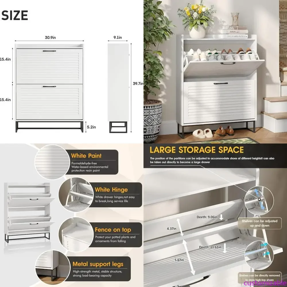 

Стильный шкаф для хранения обуви с двумя распашными дверцами, отдельно стоящий органайзер на металлических ножках для прихожей, натуральный оттенок