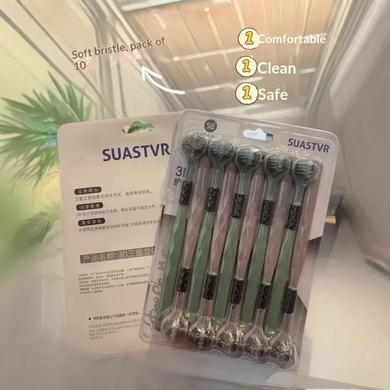 Hot Sale 3D Manual Toothbrush 10pcs Three sided U-shaped Soft Toothbrush for Comprehensive Oral Cleaning for Adults