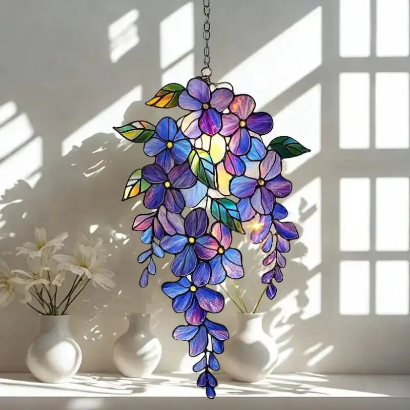 1pcs 2D Acrylic Colored Wisteria Branch Light-Collecting Device Flower Window Pendant Farm Garden Home Decoration Gifts
