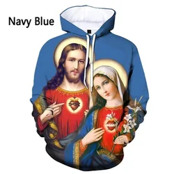 New Christian Jesus Pattern Hoodie For Men Women Virgin Mary 3D Printed Sweatshirts Casual Loose Hoodies Pullover Long Sleeves
