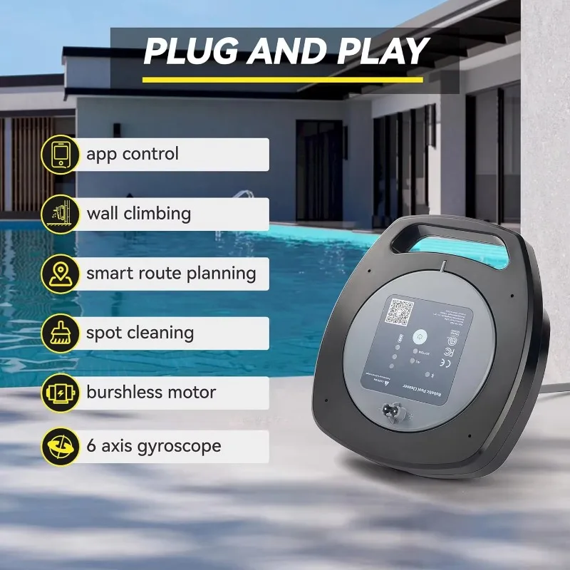 WC-3011 Cordless Swimming Pool Automatic Vacuum Robotic Pool Cleaner, Cleans Floor, Walls & Waterline, Intelligent Path